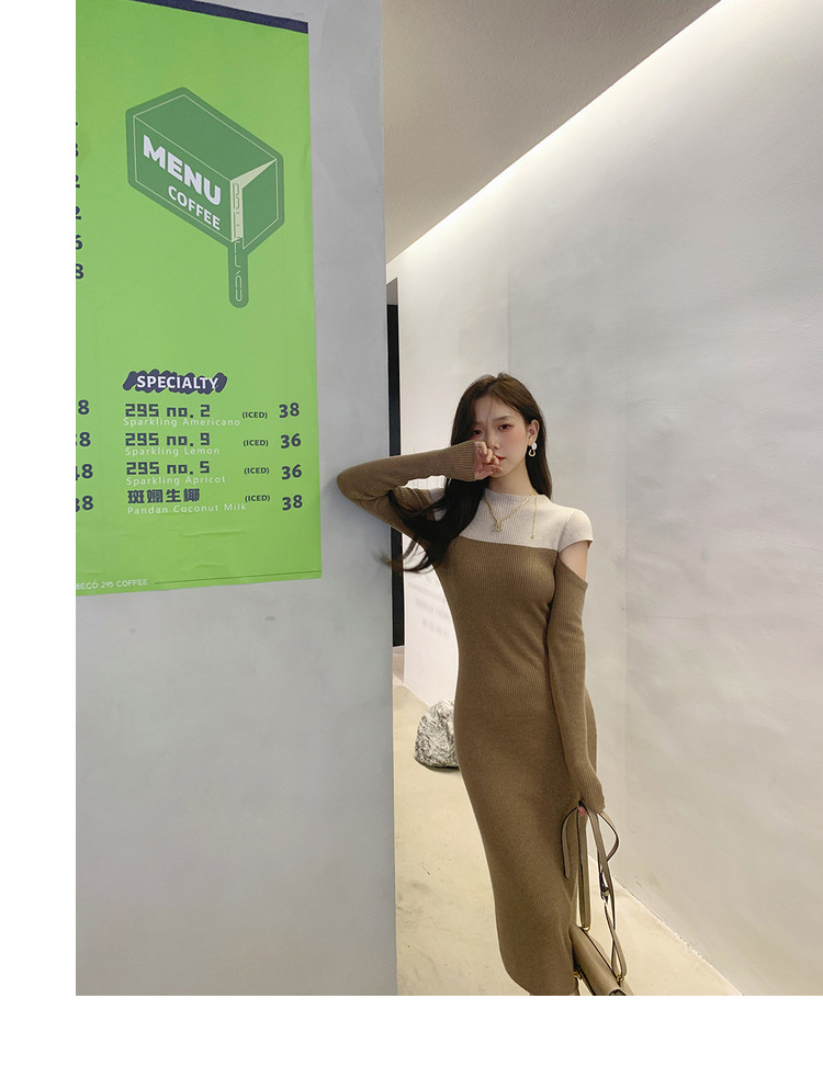 スリーブカットコントラストニットワンピース　３色展開