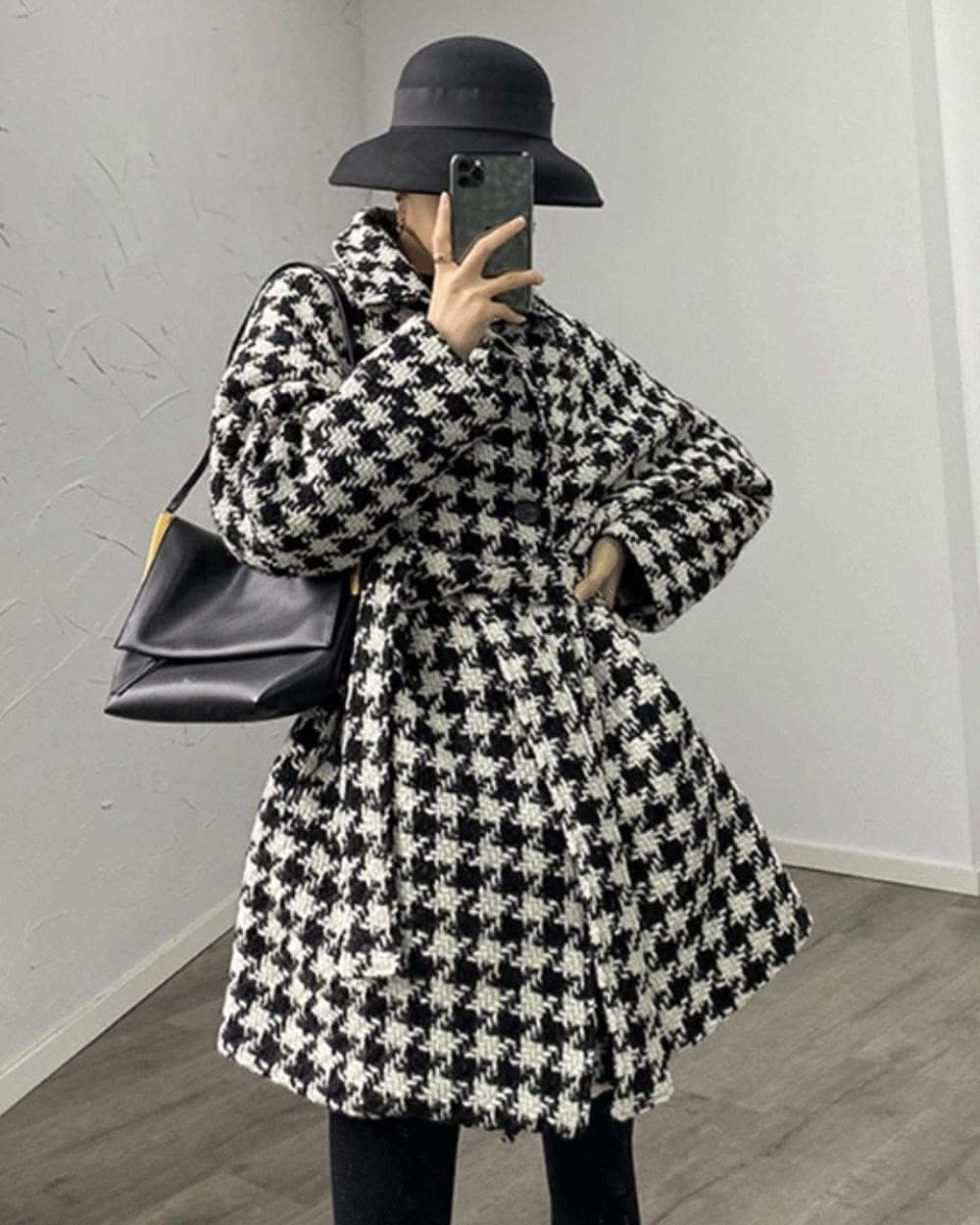 千鳥格子柄ウエストベルトチェスターコート - select store