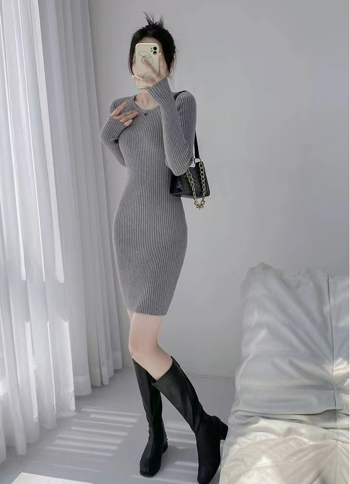 スリムリブニットワンピース　６色展開