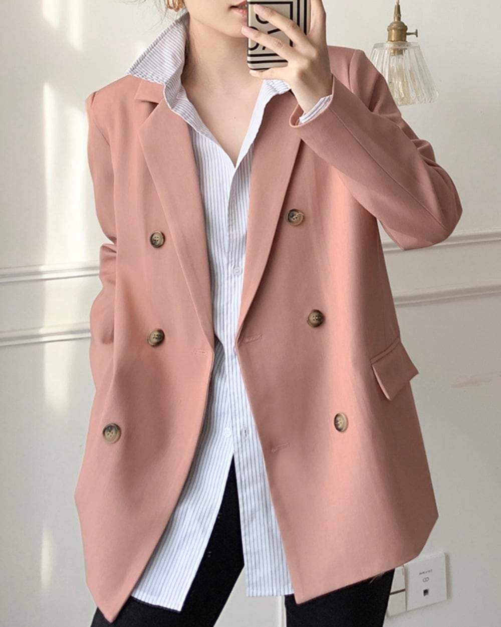 パステルピンクダブルブレストシンプルジャケット - select store mirror meパステルピンクダブルブレストシンプルジャケット154382937mirror meselect store mirror me154382937S