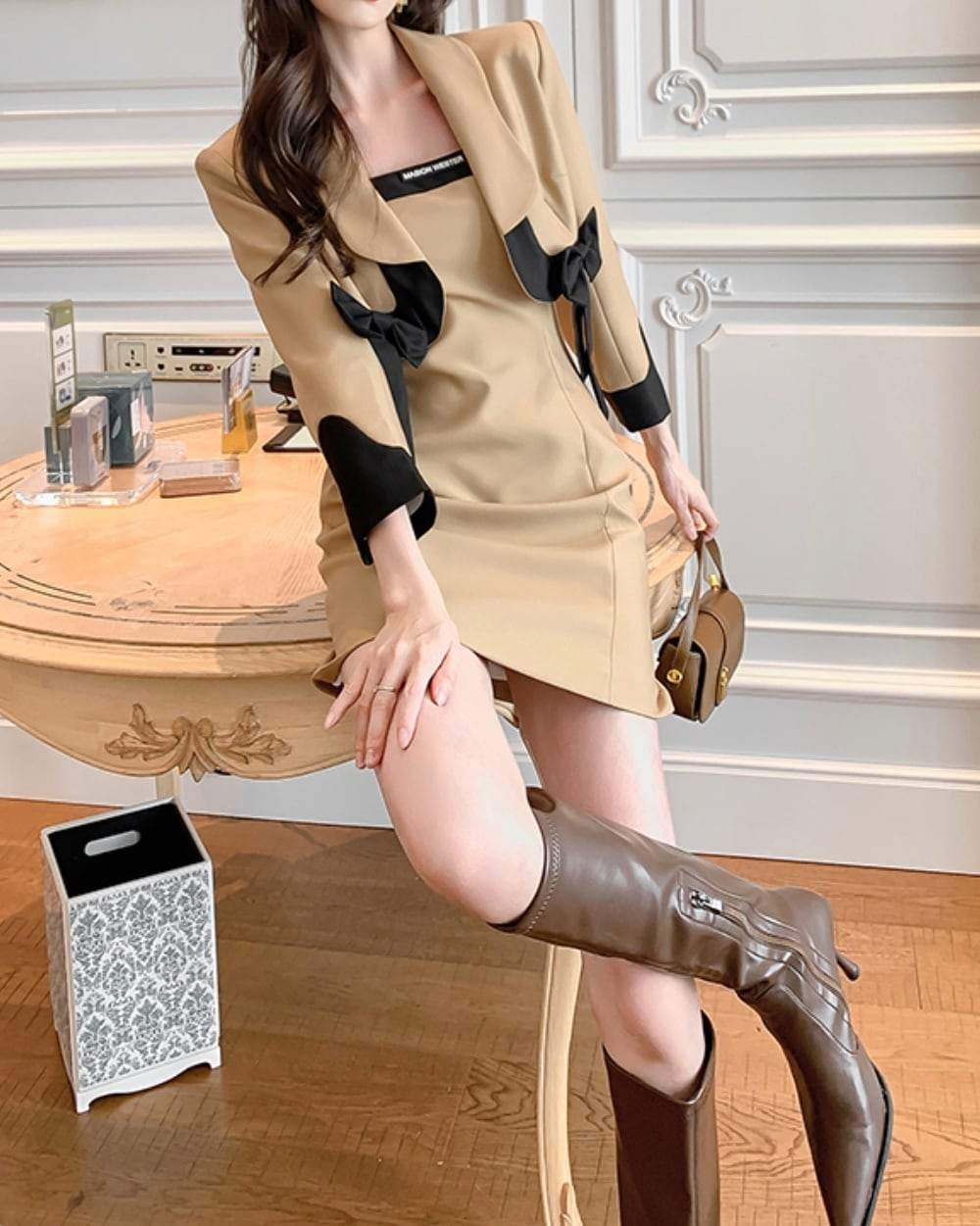 【動画あり】ブラックリボンミニ丈ジャケット＆ベアトップワンピースセットアップ - select store mirror me【動画あり】ブラックリボンミニ丈ジャケット＆ベアトップワンピースセットアップ155469309mirror meselect store mirror me155469309S
