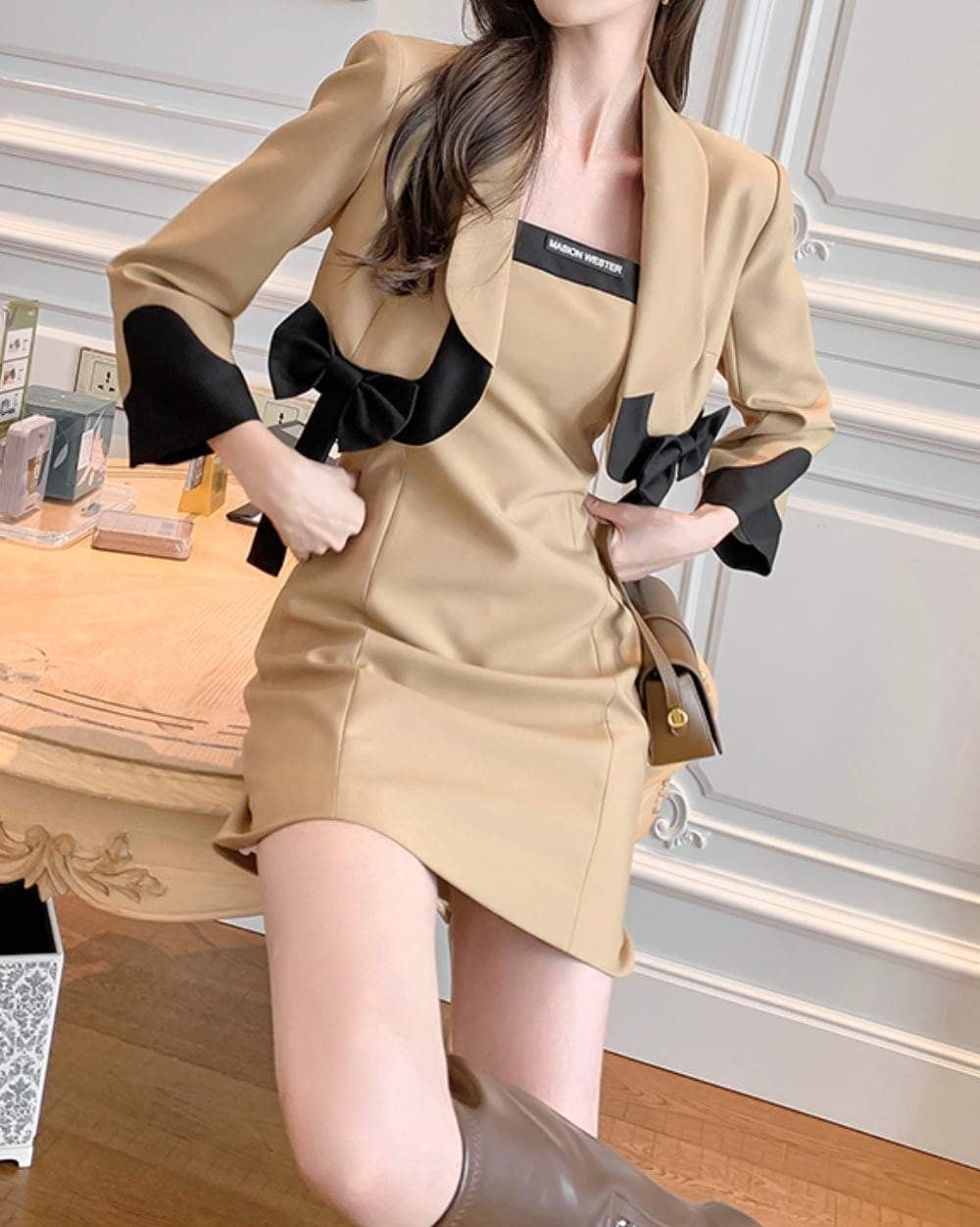 【動画あり】ブラックリボンミニ丈ジャケット＆ベアトップワンピースセットアップ - select store mirror me【動画あり】ブラックリボンミニ丈ジャケット＆ベアトップワンピースセットアップ155469309mirror meselect store mirror me155469309S