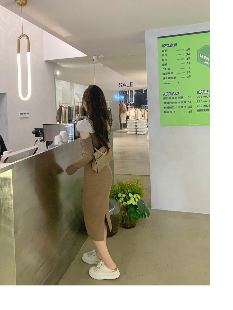 スリーブカットコントラストニットワンピース　３色展開