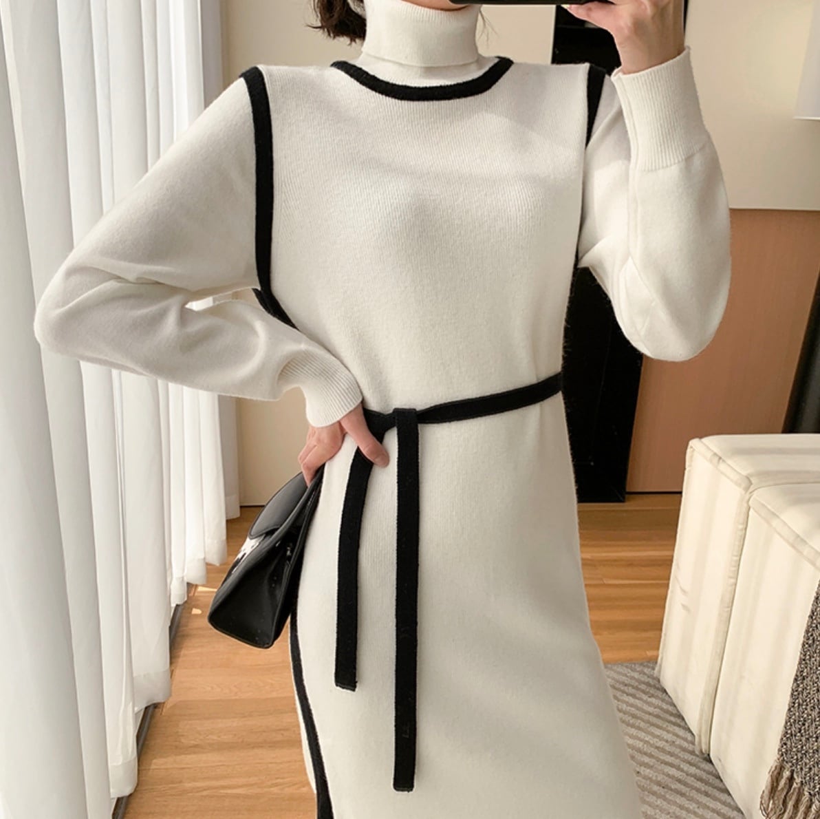 【高品質アンゴラ】ハイネックバイカラーニットワンピース - select store mirror me【高品質アンゴラ】ハイネックバイカラーニットワンピース161912447mirror meselect store mirror me161912447S