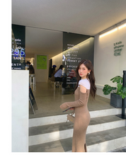 スリーブカットコントラストニットワンピース　３色展開