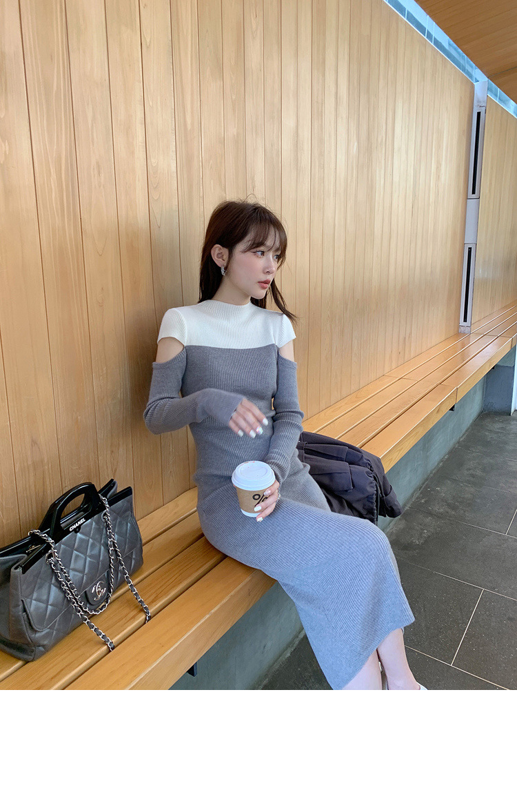 スリーブカットコントラストニットワンピース　３色展開