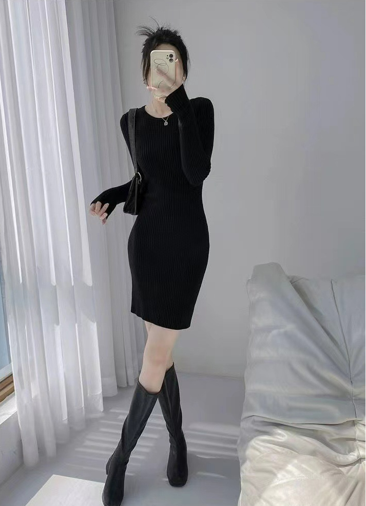 スリムリブニットワンピース　６色展開