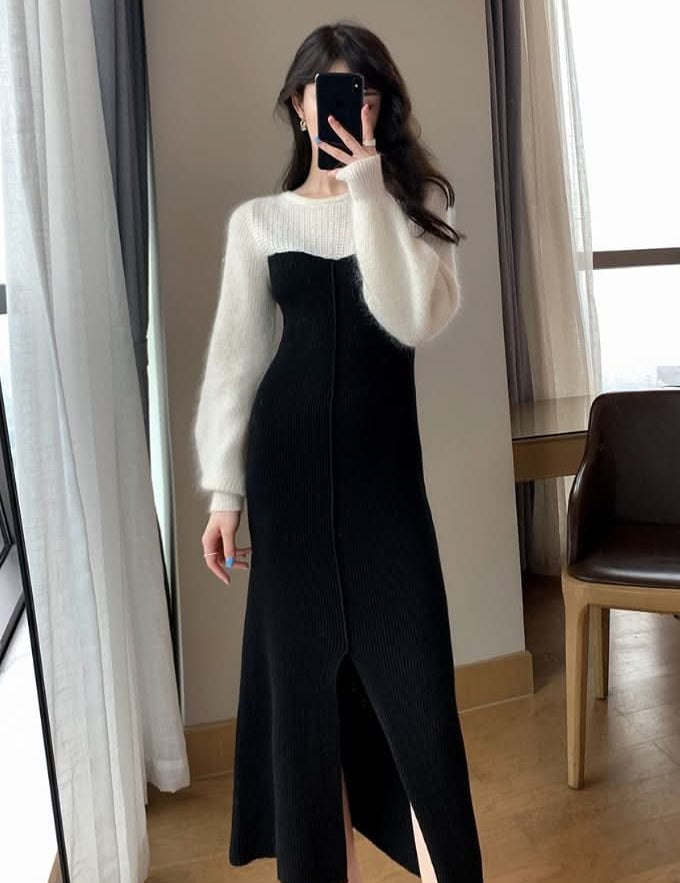 ニット切り替えベアロングスリットワンピース - select store mirror meニット切り替えベアロングスリットワンピース195231109mirror meselect store mirror me195231109S