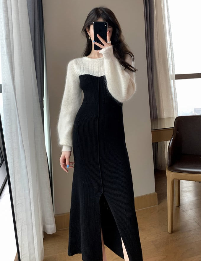 ニット切り替えベアロングスリットワンピース - select store mirror meニット切り替えベアロングスリットワンピース195231109mirror meselect store mirror me195231109S