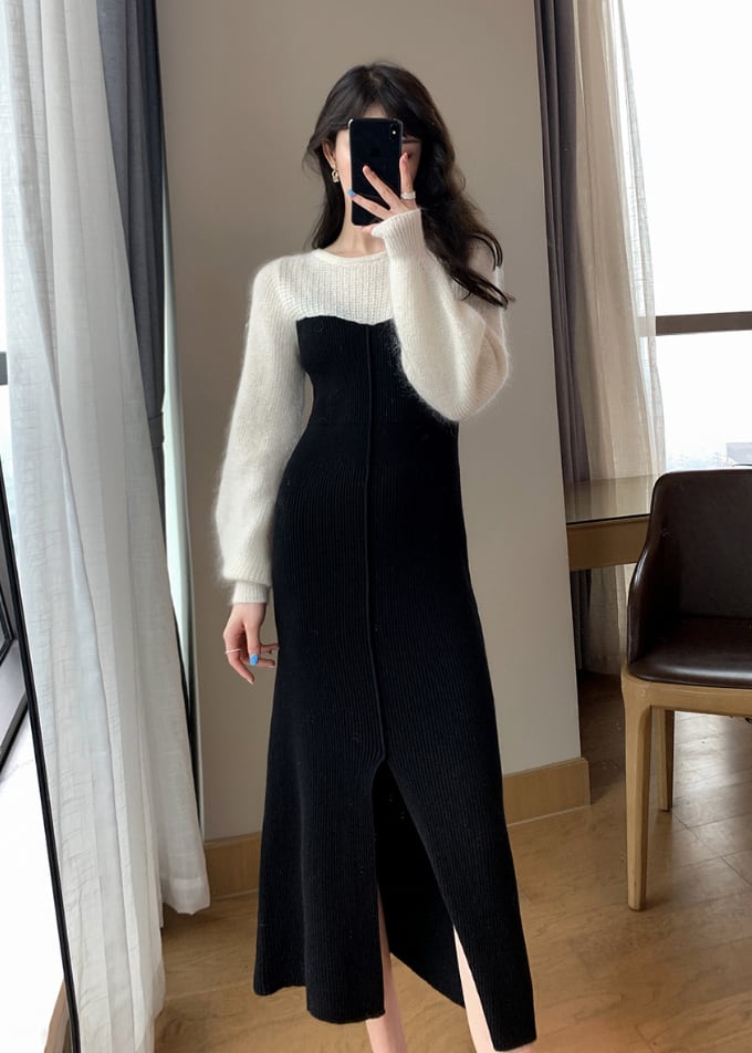 ニット切り替えベアロングスリットワンピース - select store mirror meニット切り替えベアロングスリットワンピース195231109mirror meselect store mirror me195231109S