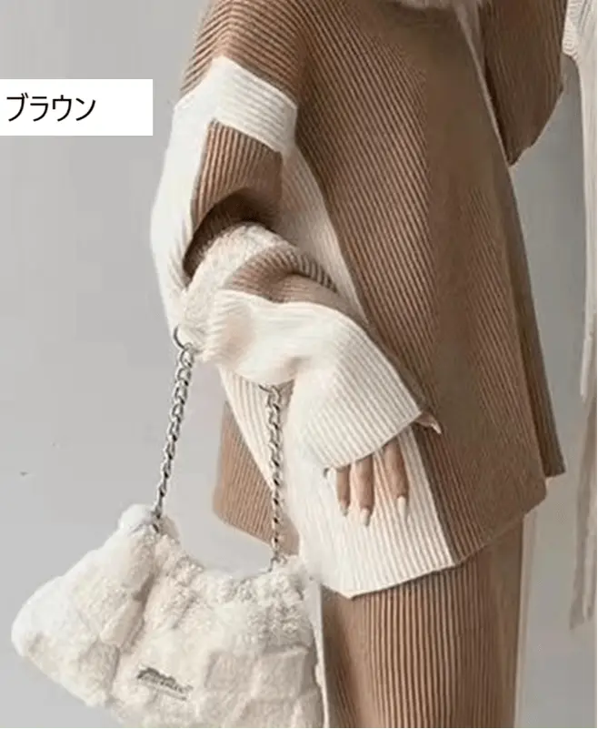 コントラストバイカラーニットスカートセットアップ select store mirror me