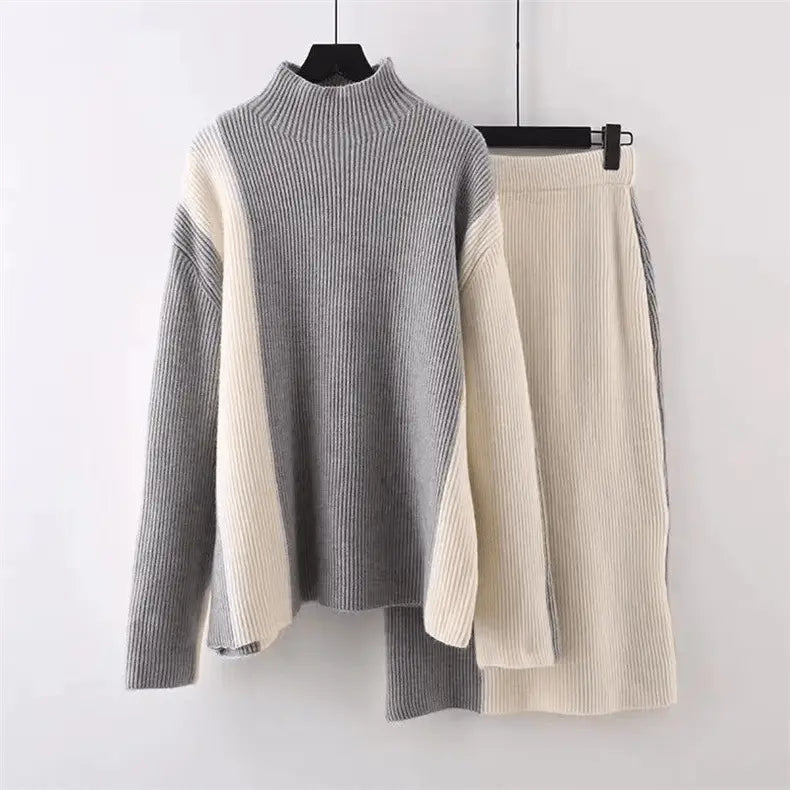 コントラストバイカラーニットスカートセットアップ select store mirror me