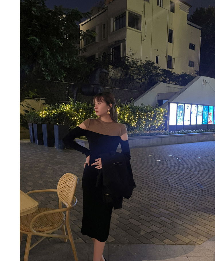 スリーブカットコントラストニットワンピース　３色展開