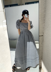 バックリボンパフスリーブロングワンピース