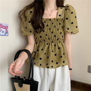 ドットシフォンペプラムブラウス