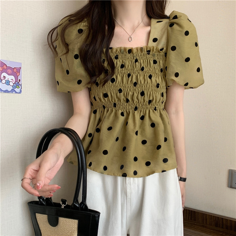 ドットシフォンペプラムブラウス