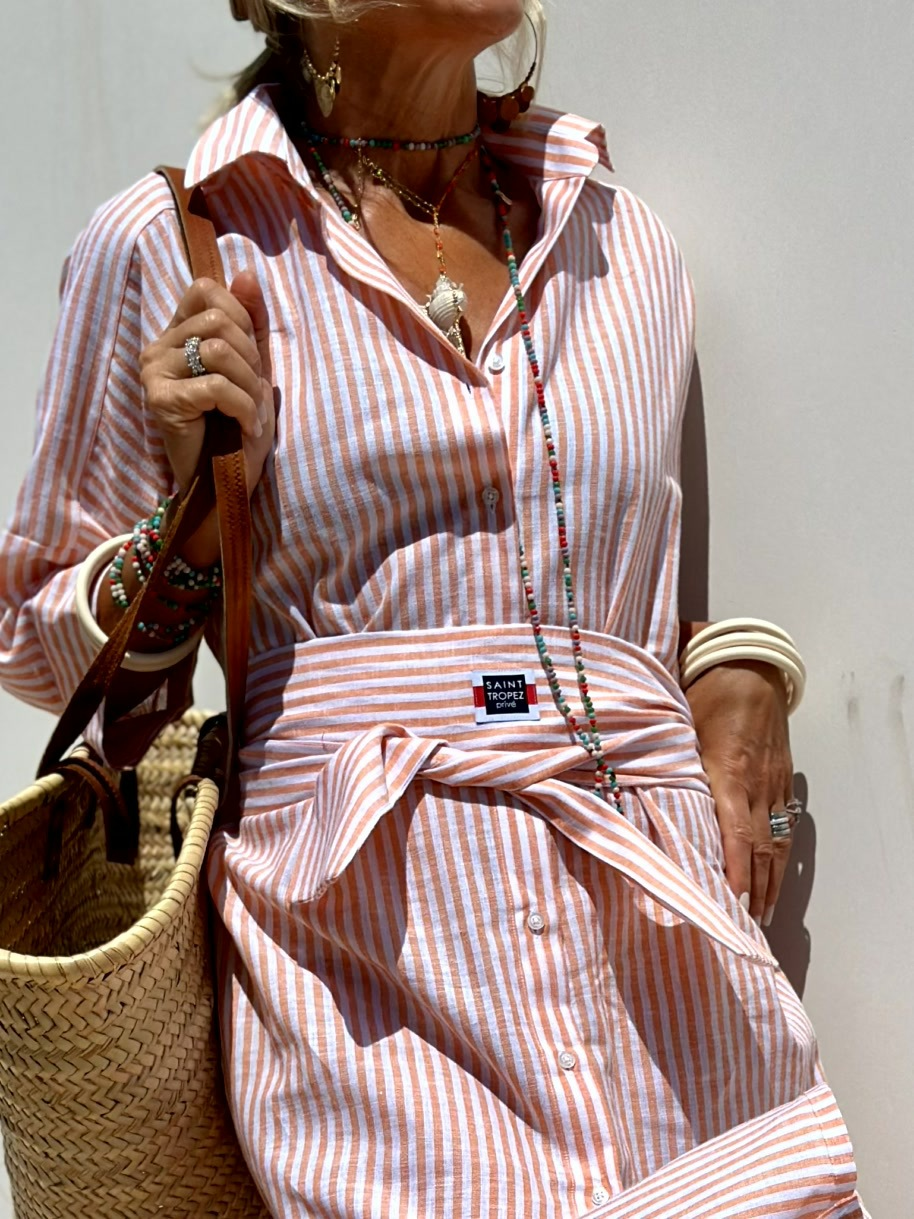 ストライプシャツワンピース　3色展開