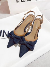 デニムステッチローヒールパンプス