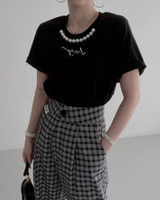 ＜ブラック１点即納＞パール付きメッセージTシャツ　３色展開 - select store mirror me＜ブラック１点即納＞パール付きメッセージTシャツ　３色展開206541712mirror meselect store mirror me206541712ホワイト
