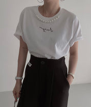 ＜ブラック１点即納＞パール付きメッセージTシャツ　３色展開 - select store mirror me＜ブラック１点即納＞パール付きメッセージTシャツ　３色展開206541712mirror meselect store mirror me206541712ホワイト