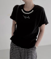 ＜ブラック１点即納＞パール付きメッセージTシャツ　３色展開 - select store mirror me＜ブラック１点即納＞パール付きメッセージTシャツ　３色展開206541712mirror meselect store mirror me206541712ホワイト
