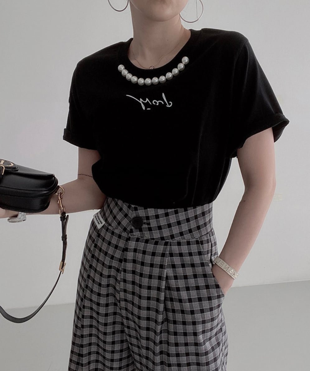＜ブラック１点即納＞パール付きメッセージTシャツ　３色展開 - select store mirror me＜ブラック１点即納＞パール付きメッセージTシャツ　３色展開206541712mirror meselect store mirror me206541712ホワイト