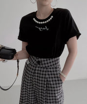 ＜ブラック１点即納＞パール付きメッセージTシャツ　３色展開 - select store mirror me＜ブラック１点即納＞パール付きメッセージTシャツ　３色展開206541712mirror meselect store mirror me206541712ホワイト