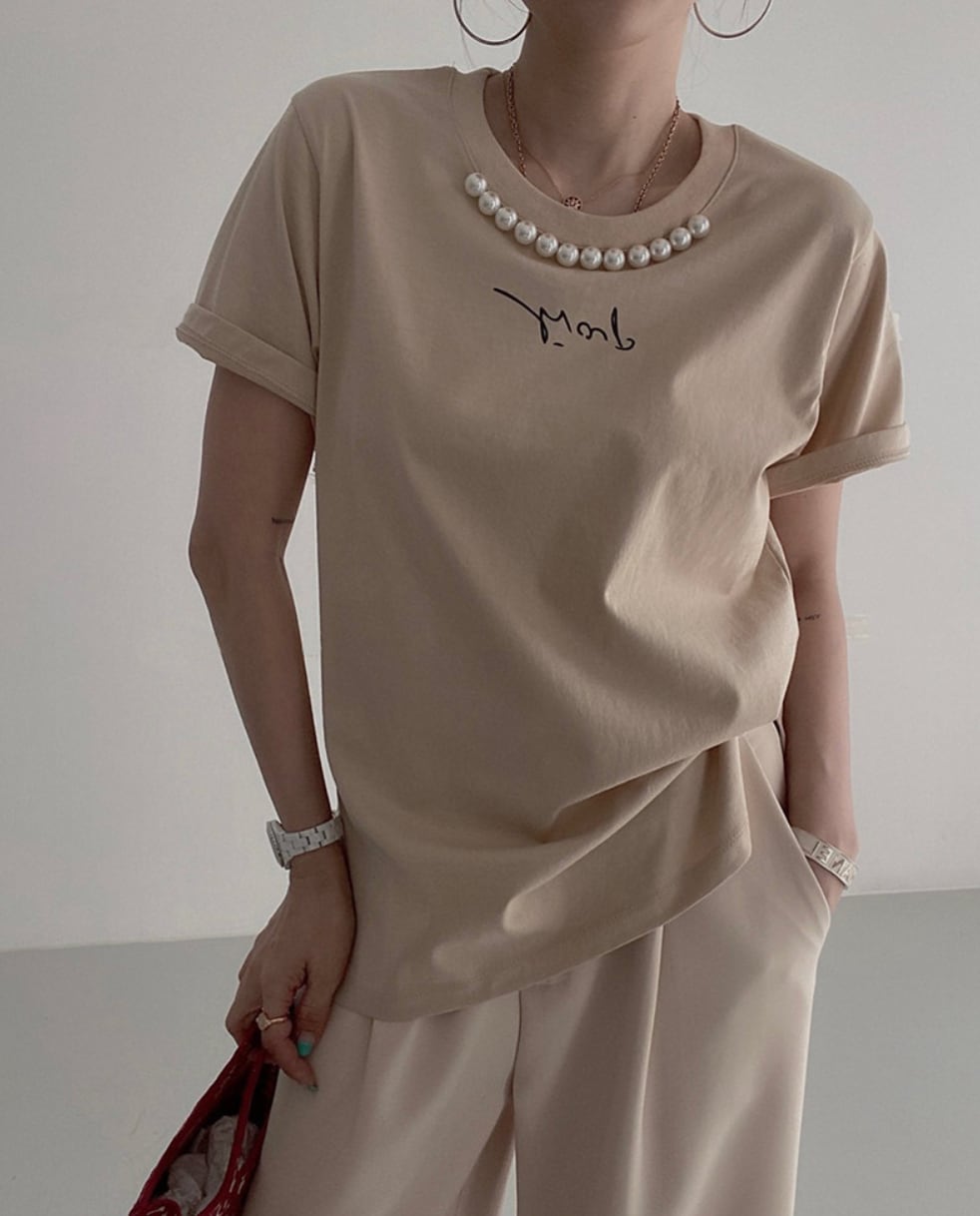 ＜ブラック１点即納＞パール付きメッセージTシャツ　３色展開 - select store mirror me＜ブラック１点即納＞パール付きメッセージTシャツ　３色展開206541712mirror meselect store mirror me206541712ホワイト
