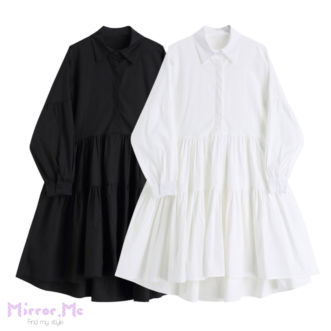 【動画あり】ティアードデザイン長袖シャツワンピース　２色展開 - select store mirror me【動画あり】ティアードデザイン長袖シャツワンピース　２色展開101002539mirror meselect store mirror me101002539ホワイト