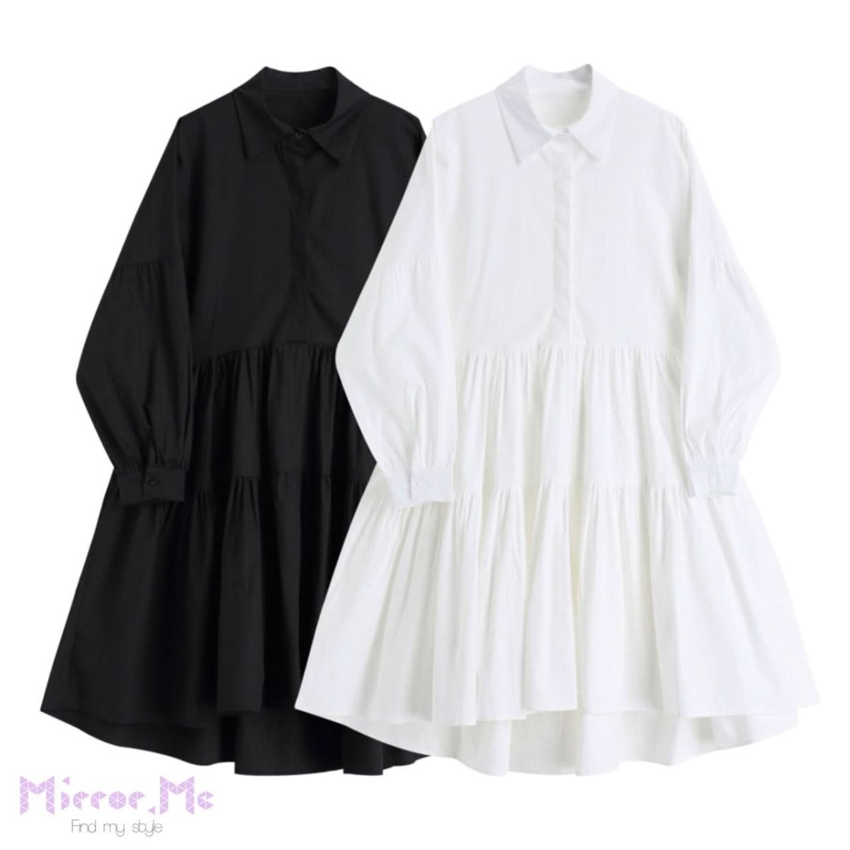 【動画あり】ティアードデザイン長袖シャツワンピース　２色展開 - select store mirror me【動画あり】ティアードデザイン長袖シャツワンピース　２色展開101002539mirror meselect store mirror me101002539ホワイト