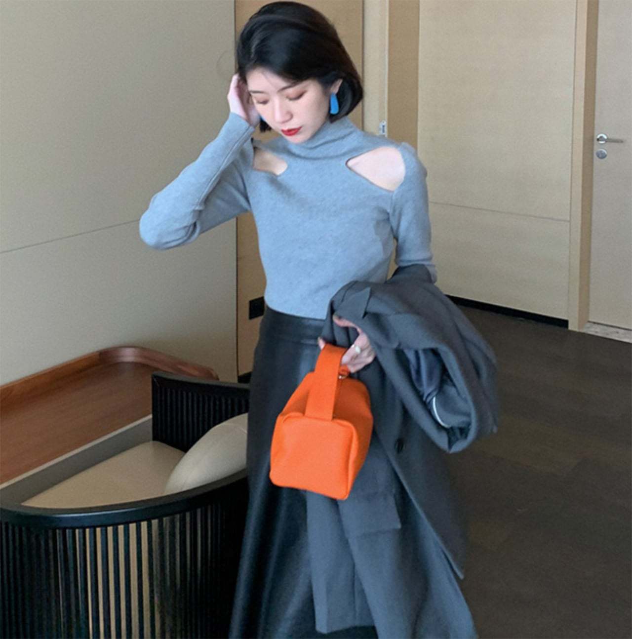 ショルダーカットハイネックニット　２色展開 - select store mirror meショルダーカットハイネックニット　２色展開103568519mirror meselect store mirror me103568519グレー S
