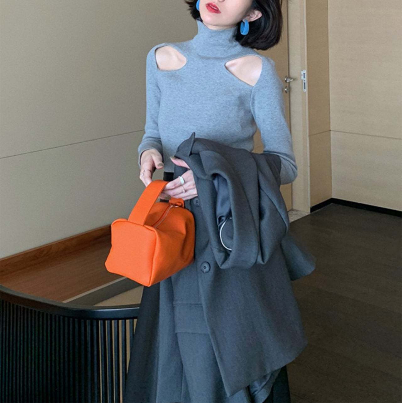 ショルダーカットハイネックニット　２色展開 - select store mirror meショルダーカットハイネックニット　２色展開103568519mirror meselect store mirror me103568519グレー S