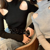 ショルダーカットハイネックニット　２色展開 - select store mirror meショルダーカットハイネックニット　２色展開103568519mirror meselect store mirror me103568519グレー S