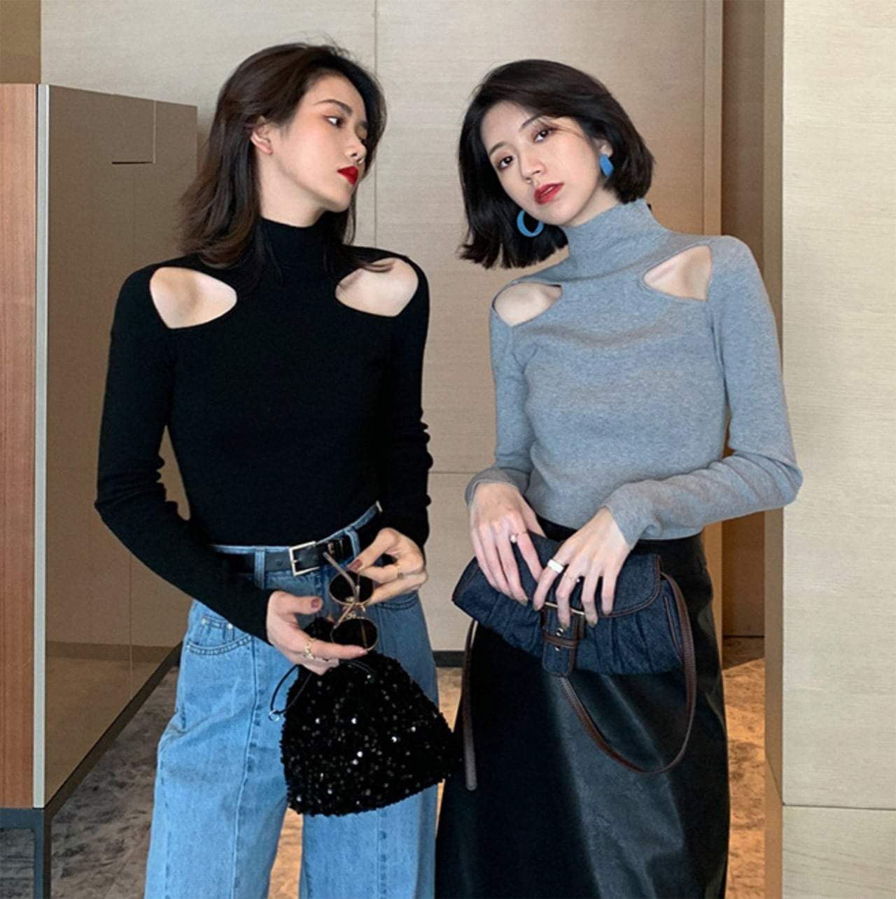 ショルダーカットハイネックニット　２色展開 - select store mirror meショルダーカットハイネックニット　２色展開103568519mirror meselect store mirror me103568519グレー S