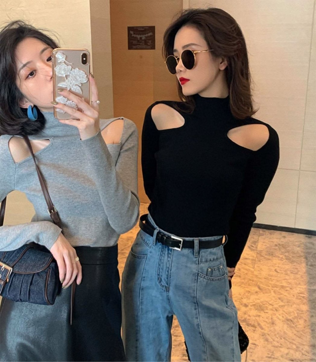 ショルダーカットハイネックニット　２色展開 - select store mirror meショルダーカットハイネックニット　２色展開103568519mirror meselect store mirror me103568519グレー S