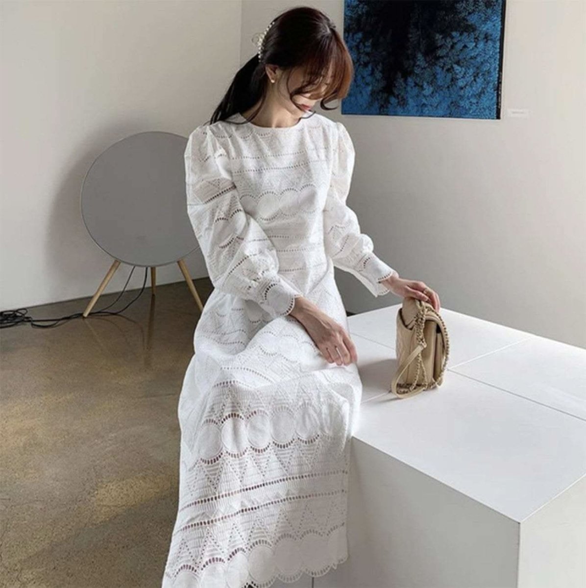 ミックスデザインレーススカラップワンピース　２色展開 - select store mirror meミックスデザインレーススカラップワンピース　２色展開105972199mirror meselect store mirror me105972199ホワイト