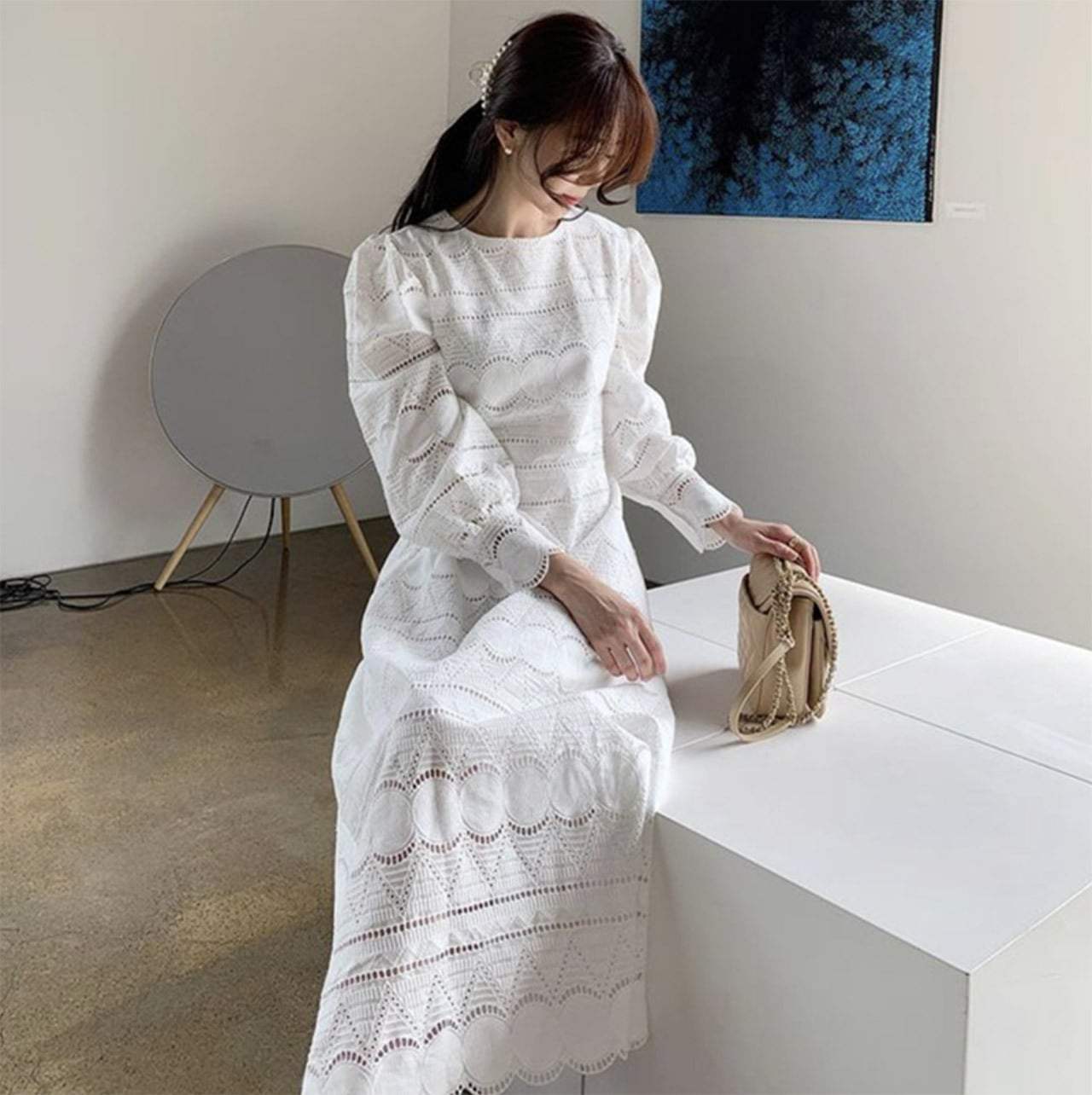 ミックスデザインレーススカラップワンピース　２色展開 - select store mirror meミックスデザインレーススカラップワンピース　２色展開105972199mirror meselect store mirror me105972199ホワイト