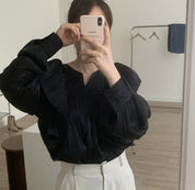 キーネックプリーツフリルブラウス　２色展開 - select store mirror meキーネックプリーツフリルブラウス　２色展開109576816mirror meselect store mirror me109576816オフホワイト