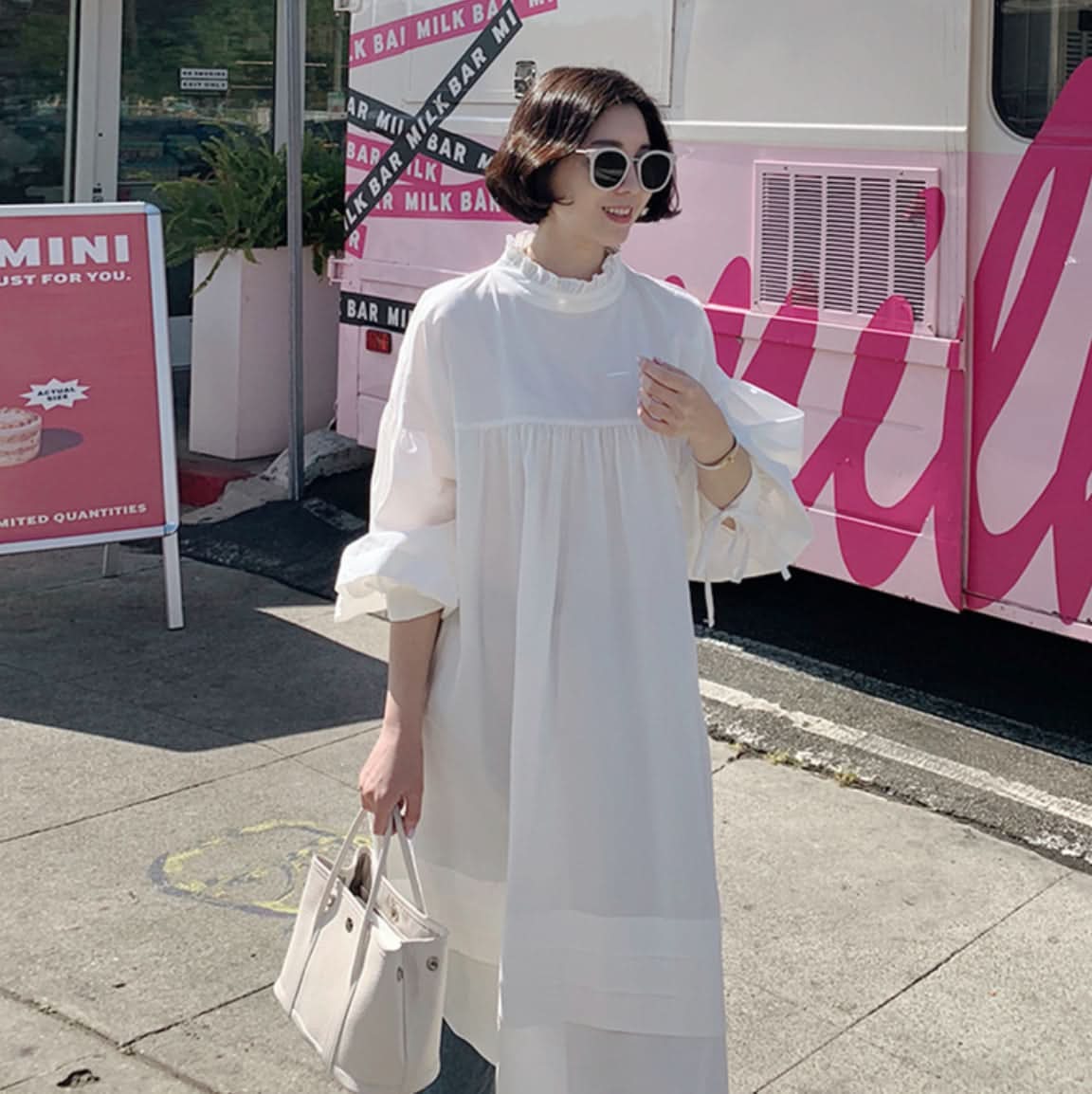 フリルネックバックスリットリボンワンピース　２色展開 - select store mirror meフリルネックバックスリットリボンワンピース　２色展開109716094mirror meselect store mirror me109716094S