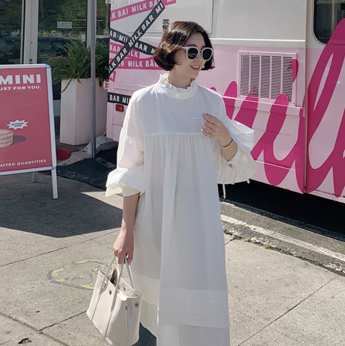 フリルネックバックスリットリボンワンピース　２色展開 - select store mirror meフリルネックバックスリットリボンワンピース　２色展開109716094mirror meselect store mirror me109716094S