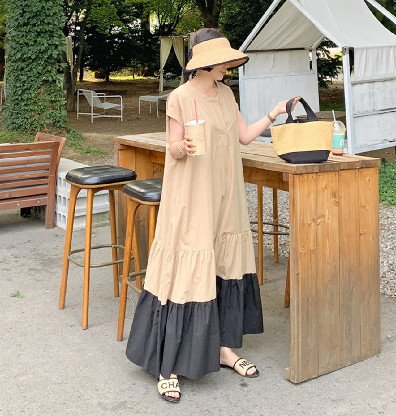 裾バイカラーサークルネックコットンワンピース　２色展開 - select store mirror me裾バイカラーサークルネックコットンワンピース　２色展開111485348mirror meselect store mirror me111485348ベージュ S