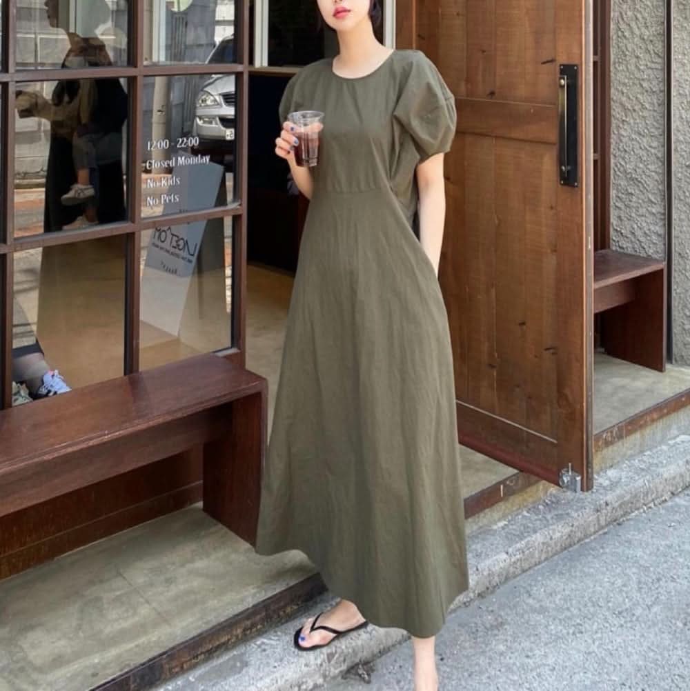 デザインパフスリーブナチュラルワンピース　２色展開 - select store mirror meデザインパフスリーブナチュラルワンピース　２色展開115206365mirror meselect store mirror me115206365カーキ