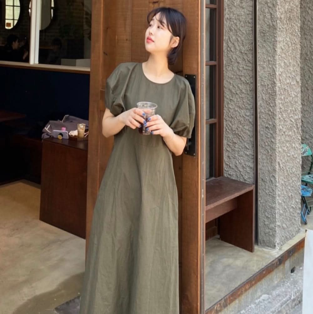 デザインパフスリーブナチュラルワンピース　２色展開 - select store mirror meデザインパフスリーブナチュラルワンピース　２色展開115206365mirror meselect store mirror me115206365カーキ