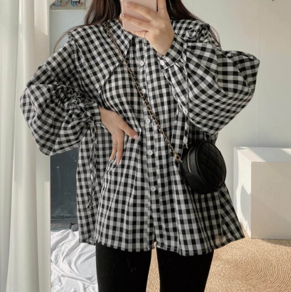 【動画あり】スリーブギャザーリボンギンガムチェックブラウス　２色展開 - select store mirror me【動画あり】スリーブギャザーリボンギンガムチェックブラウス　２色展開117570106mirror meselect store mirror me117570106チェリーレッド