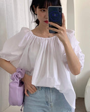 バックオープンリボンパフスリーブラフトップス　２色展開 - select store mirror meバックオープンリボンパフスリーブラフトップス　２色展開128846522mirror meselect store mirror me128846522ホワイト