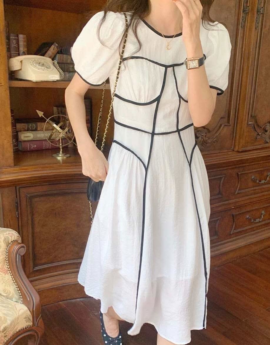 バイカラーラインパフスリーブワンピース　２色展開 - select store mirror meバイカラーラインパフスリーブワンピース　２色展開139310459mirror meselect store mirror me139310459ホワイト