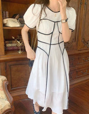 バイカラーラインパフスリーブワンピース　２色展開 - select store mirror meバイカラーラインパフスリーブワンピース　２色展開139310459mirror meselect store mirror me139310459ホワイト