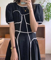 バイカラーラインパフスリーブワンピース　２色展開 - select store mirror meバイカラーラインパフスリーブワンピース　２色展開139310459mirror meselect store mirror me139310459ホワイト