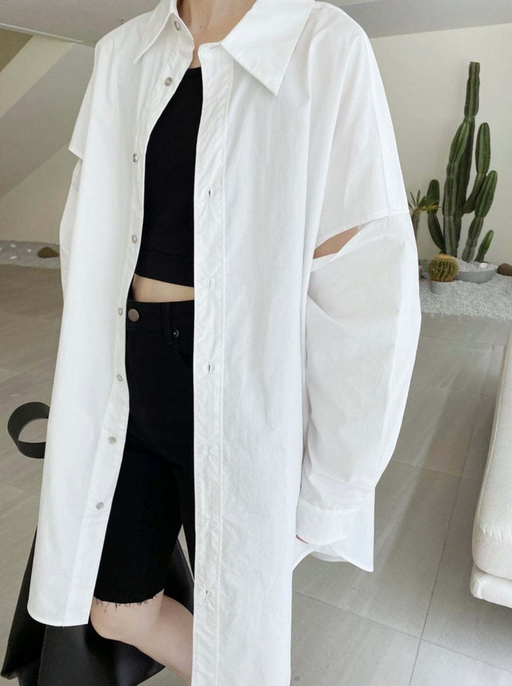 スリーブカットロングシャツ　２色展開 - select store mirror meスリーブカットロングシャツ　２色展開140560765mirror meselect store mirror me140560765ホワイト