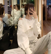オフショルダーフロントボタン変形トップス　２色展開 - select store mirror meオフショルダーフロントボタン変形トップス　２色展開151162606mirror meselect store mirror me151162606ホワイト